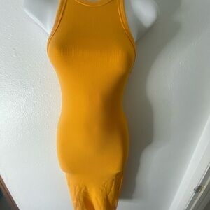 Zara Ribbed Knit High Neck Racer Back Midi Length Sleeveless Bodycon Dress